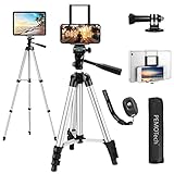👉【2 en 1 Soporte de Móvil y Tablet】 Con 2 en 1 soporte de móvil y tablet, el trípode se puede usar con teléfono y tableta simultáneamente. Compatible para iPad con ancho entre 4.3-7.3 pulgadas o tableta entre 7-10 pulgadas, apto para todos los teléfonos con ancho entre 2.16-3.35 pulgadas, compatible con iPad Pro 9.7 '' / 11 ", iPad Air / Air 2, iPad Mini 1 / 2/3/4, iPad Gen 1/2/3/4/5/6/7, compatible con iPhone 13/12/12 Pro/12 Pro Max/11/11 Pro Max/XS MAX/XS/XR, Samsung Galaxy,Xiaomi, etc.