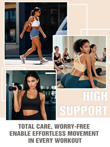 Image of Sports Bras for Women High Support, Multipack Padded Supportive Criss Cross Back Wireless Running Yoga Workout Bra