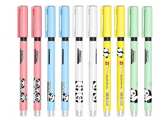Image of Figo Panda Liquid Roller pen 0.5mm Fine Tip (Pack of 20) (Blue) with Free Light-Up Bracelet Gift /Cute Panda Design Pens for Kids, School, Office, Journaling & Gifting, Smooth Writing
