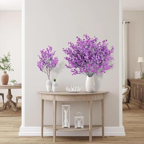 Image of CURATED CART Artificial Flowers Bunch, Baby's Breath Gypsohila Flowers, 1 Bunch for Vase Pot, Home Decoration, Living Room, Wedding, Fake Flowers, Color, (Vase Not Included) (Purple)