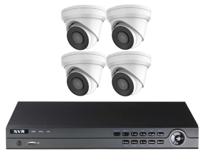 CCTVWHOLESALEOUTLET Home & Business Plug & Play NVR Kit – 4K 4CH NVR with 1TB HDD + 4 Outdoor 2MP 4mm Lens Turret Cameras, Built-in Mics