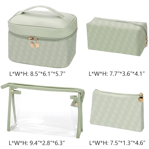 Hedume Set of 4 Makeup Bags, Waterproof Cosmetic Bag Set, Leather Portable Travel Cosmetic Bag, Multifunction Organizer Storage Bag for Makeup, Brushes, Toiletries and Accessories2