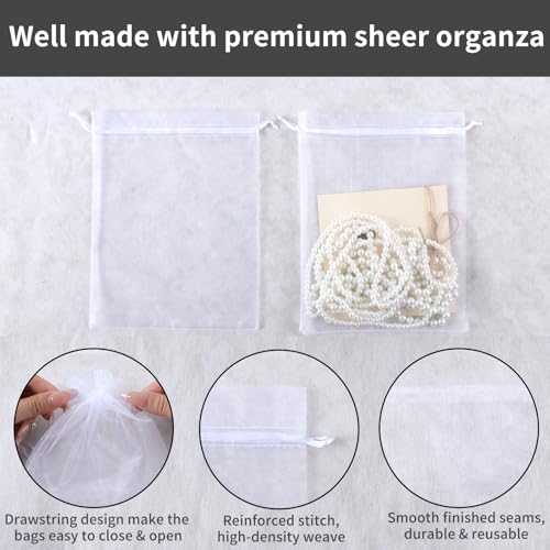 Image of Mstar Packing 100PCS Premium Sheer Organza Bags, White Wedding Favor Bags, 7.8 x 11.8 inch Reusable Large Mesh Bag Drawstring Jewelry Gift Bag for Party, Christmas, Makeup Organza, Wrapping Supplies