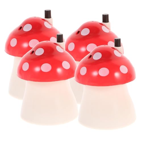 Scatola portastuzzicadenti a forma di fungo, 4 pezzi - Distributore automatico di stuzzicadenti for casa, ufficio e ristorante (decorativo e pratico)(Rosso)