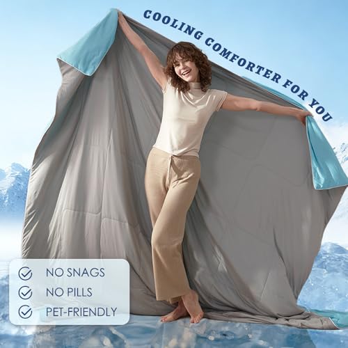 Cosybay Cooling Comforter Twin Size, Double-Sided Cold Tech Fabric, Breathable Summer Comforter for Hot Sleepers & Night Sweats, Silky Smooth Cooling Blanket, 68''x 90'', Blue/Light Gray — view 6