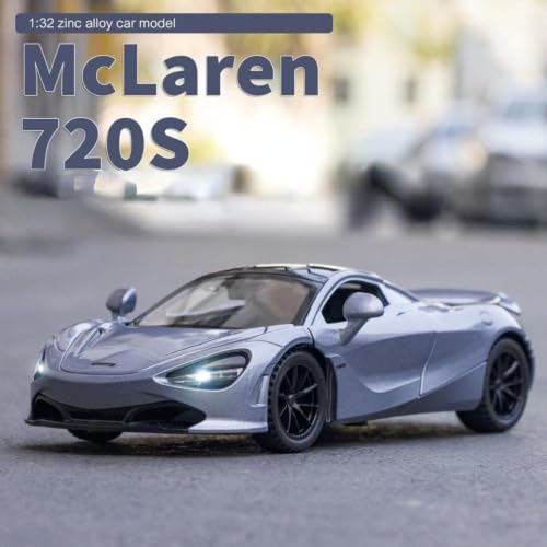Image of DREAMY DEN McLaren 720S 1:32 Die-Cast Metal Toy Car, Premium Alloy Pull Back Sports Model with Openable Doors, Light & Sound, Miniature Car Gift for Kids & Boys, Colour as Per Stock