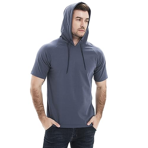 Men Short Sleeve Hoodie T Shirt Drawstring Hooded T-Shirts2