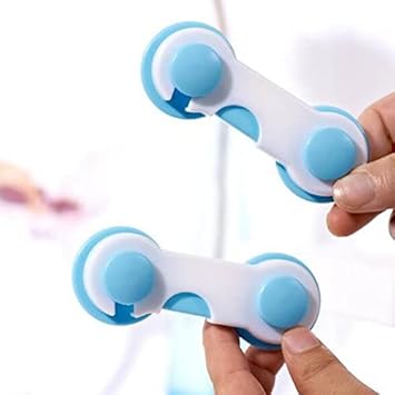 Child Safety Locks, Baby Proofing Cabinet Locks - No Tool or Drilling Needed with Super Strong 3M Adhesive, Multi-Purpose Locks, Baby Proof Home Drawer, Cabinets, Oven. (Pack of 4, White-Blue)