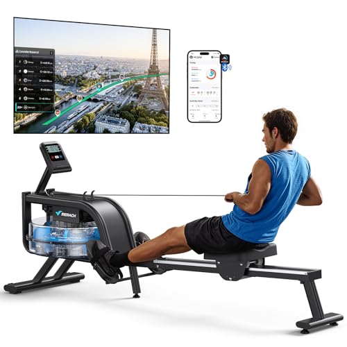 MERACH Rowing Machine for Home Gym, Fitness Rower Machine with 6 Levels of Water Resistance, Built-in Monitor, Max 150 kg Weight Capacity, App Compatible - Image 3