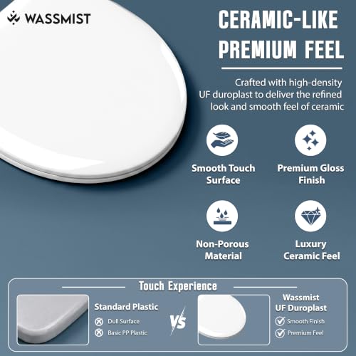 Image of WASSMIST Toilet Seat Cover Set | Premium UF QQ Hinged Toilet Seat Cover with One Touch Quick Release | Soft Close Anti-Bacterial Commode Seat Cover