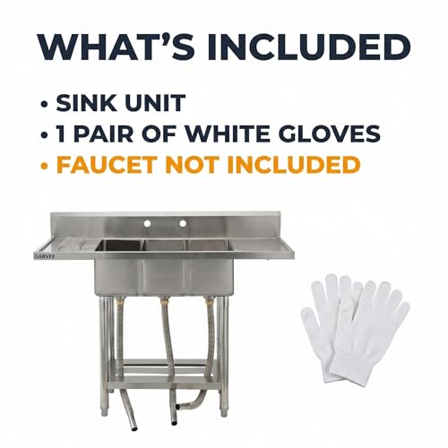 Image of Freestanding Stainless Steel Utility Sink with Hot & Cold Pull-Out Faucet, Large Capacity Laundry Sink with Storage Shelf & Drain Kit for Garage Kitchen Backyard Commercial Use