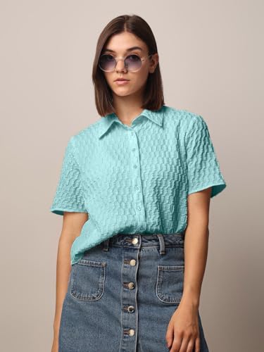 Image of Zilcon Women's Half Sleeve Button Down Women Shirts | Western Tops for Women Stylish | White Shirt for Woman