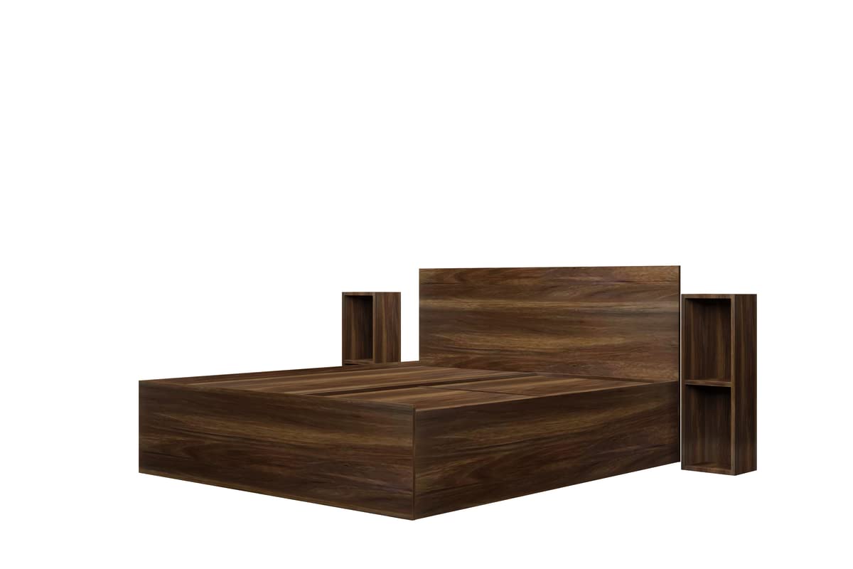 The M M Furniture Store: Wood Hunter King Size Bed with Box Storage and 2 Side Stand Boxes for Bedroom (Walnut_78X72)