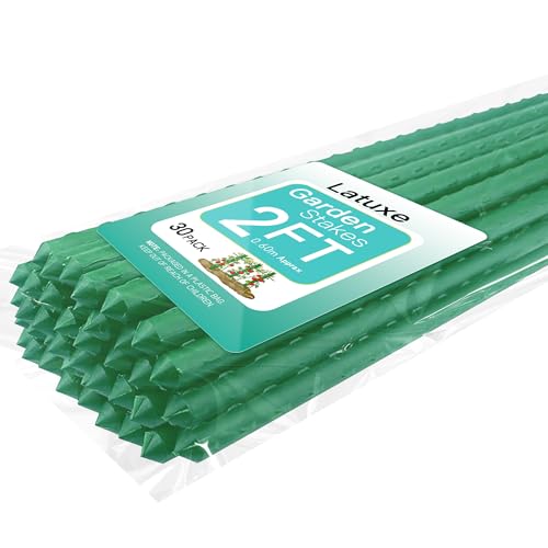 Latuxe Garden Stakes 2FT 30pcs Plastic Coated Steel Stakes Specifically Designed for Climbing Plants Ideal for Tomatoes Beans Cucumbers Peppers Vines and More Plant Growth