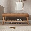 Kmax entryway bench with shoe storage leather upholstered wood storage bench for living room window bench with storage for bedroom end of bed pu brown  urban country home decor