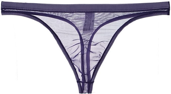 Men's Thong G-String Elastic Bikini Ice Silk Transparent Briefs Low Rise Sexy T-Back Thongs Underwear, Medium, White