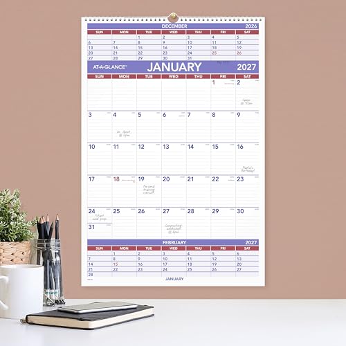 Image of AT-A-GLANCE 2027 Wall Calendar, 15.5 inch x 22.75 inch Planner, 3-Month Reference (PM62827)