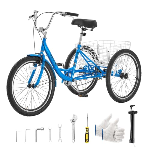 VEVOR Adult Tricycle for Adult 3 Wheel Cruiser Bike,24 inch 1 Speed,Blue by VEVOR - Used condition - US$211.31