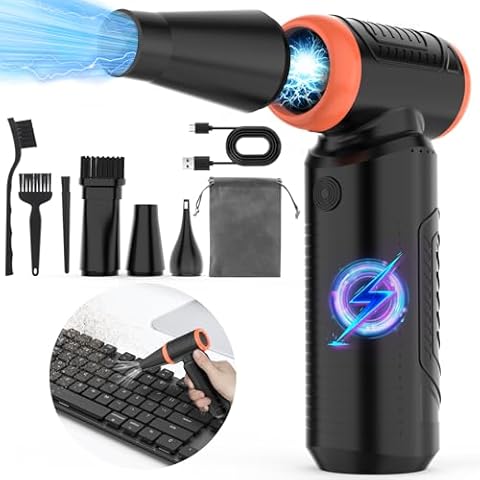 Hayousui Jet Fan Mini Blower: 200,000RPM Electric Compressed Air Duster 3-Gear Cordless Min Blower Turbo Fan No Canned Air Duster Portable Air Blower Keyboard Car Home Snow Leaf Cleaning Kit Cover