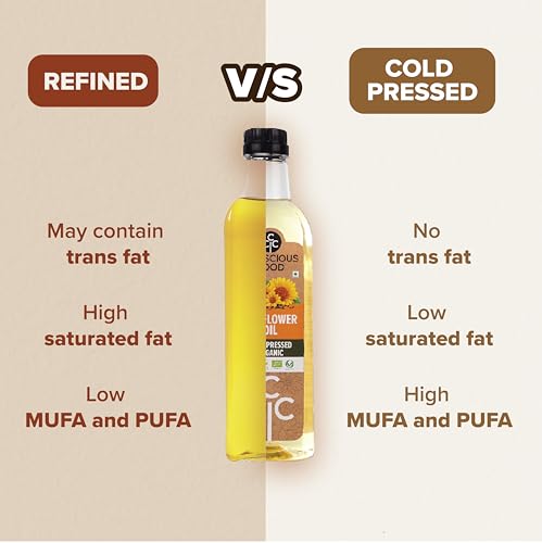 Image of Conscious Food Cold Pressed Sunflower oil in PET bottle | 1000 ML | High in Antioxidants, Delicious & Healthy | Pack of 2