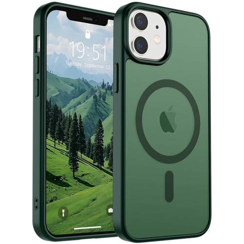 Image of SUPFINE Magnetic for iPhone 12 Mini Case & iPhone 13 Mini Case (Compatible with MagSafe) (Military Grade Drop Protection) Slim Translucent Matte Shockproof Phone Cover,Forest Green