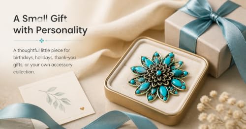 Image of Turquoise West Cowboy Oval Tear Drop Brooch Pin for Women Retro Brooches Pins Classic Fashion Jewelry Accessories Gift
