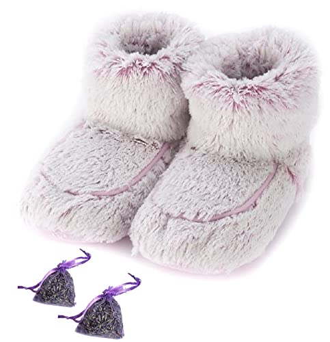 Warmies Slippers Microwavable Lavender Scented Plus X 2 Mini Highly Scented Lavender Bags (Pink Boots)