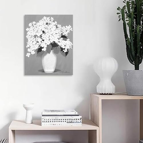 Woxfcart Hydrangea Flower Canvas Wall Art, White Floral Picture on Vase Print for Simple Gray Living Room Bedroom Decor 32 x 24 Inch — view 5