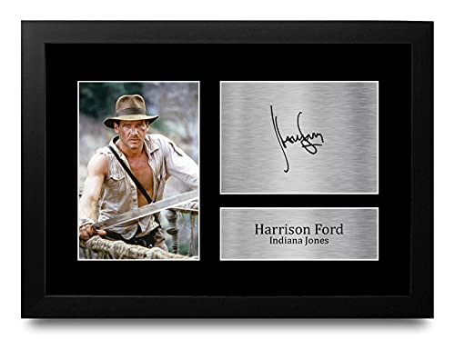HWC Trading FR A4 Harrison Ford Indiana Jones - A4 Framed Los Regalos Imprimieron La Imagen Firmada Del Autógrafo Para Los Fans De La Memorabilia De La Película - A4 Enmarcado Cover