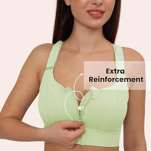 Image of GLAMORAS Women Poly Spandex Padded High Impact Front Zip Compression Sports Bra Criss Cross Back Adjustable Velcro Strap at Band & Shoulder for Gym, Yoga, Running, Fitness & Workout - Size: M-4XL