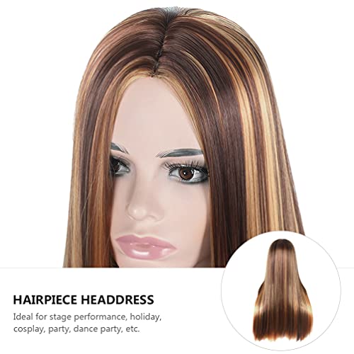 Lurrose Peruca feminina de cabelo longo, peruca de cabelo liso, peruca longa, acessório de cabelo mo