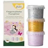 GRÜNSPECHT Fingermalfarbe Glitzer Feenglitzer, Fingerfarben Set für Kinder, 3 x 90 g, schadstofffrei, vegan, wasserlöslich, cremige Farben zum Basteln, rosa, silber, gold (698-V2)