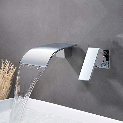 Robinet de lavabo mural en chrome poli, mitigeur haut de gamme design moderne