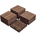Yaheetech 1 Pack Waterproof Acacia Wood Interlocking Decking Tiles Flooring Tiles 31×31cm for Outdoor & Indoor, Patio, Balcony, Garden, Total 27pcs, Brown 1