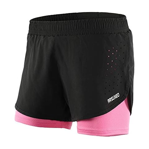 Lixada Women Running Shorts 2-in-1 Double Layer Elastic Waistband Sport Shorts No-Chafing Quick Drying Breathable Workout Fitness Active Yoga Jogging Shorts Cover