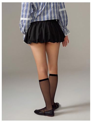 SOLY HUX Women's Y2k Bubble Skirt Bow Elastic Low Rise A Line Mini Skirt2
