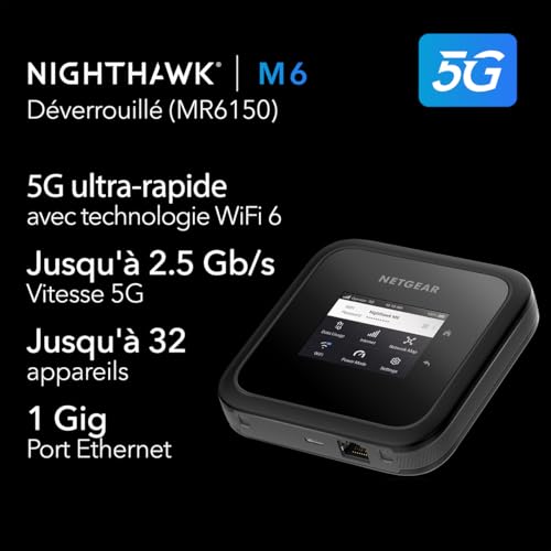 NETGEAR Routeur Hotspot Mobile Nighthawk M6 5G WiFi 6 (MR6150) – Compagnon de Voyage, connexions Rapides et sécurisées 2,5 Gbit/s – Partage 32 appareils – Déverrouillé, itinérance Internationale