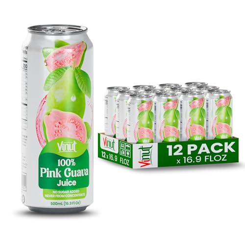 Image of VINUT 100% Pink Guava Juice, No Added Sugar, Not From Concentrate, 16.9 fl oz (500 mL) Can, Pack of 12