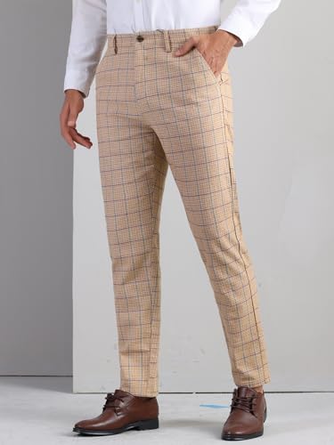 Lars Amadeus Plaid Pants for Men's Flat Front Golf Suit Trousers Formal Checked Straight Chino Pants2