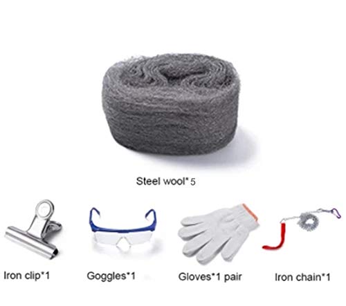 Steel Wool Firework,Fire Wire Easy Steel Wool Sparklers Flame Cast Iron Flowers Bonfire Show Props (5ROLL of Steel Wool Firework + 1 Chain + 1 Clip)
