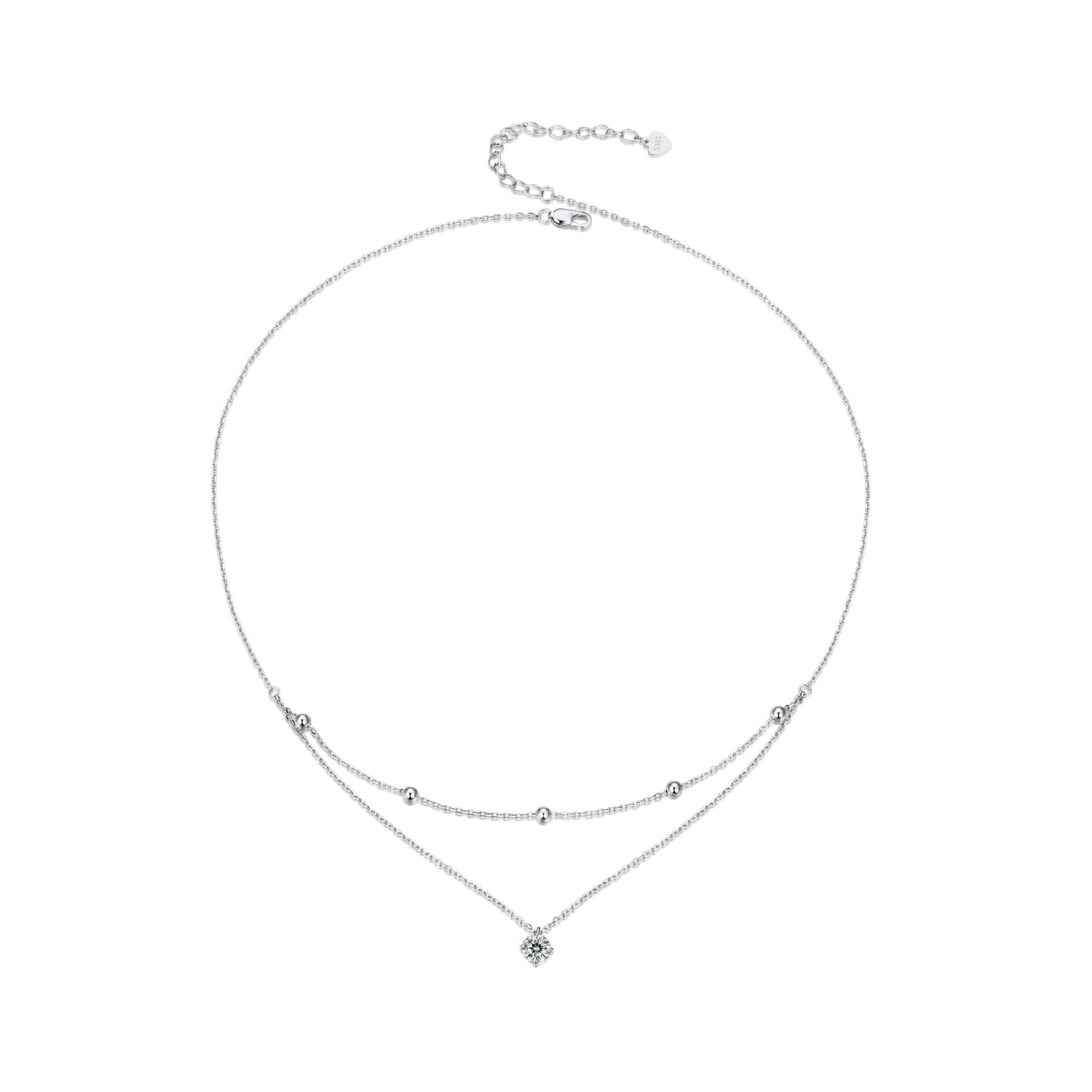 Gargantilla con Colgante de Disco en para Mujeres y niñas, Plata de Ley 925, Collar de Doble Capa de moissanita de 0,5 Quilates