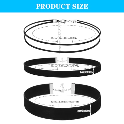 Telooco 3 Stück Samt Choker Kette Damen Schwarz Halskette Gothic Samtkragen Halsband Verstellbarer Trachtenkette Damen Halloween Enganliegend Kropfband Halskette Damen-und Mädchenschmuck