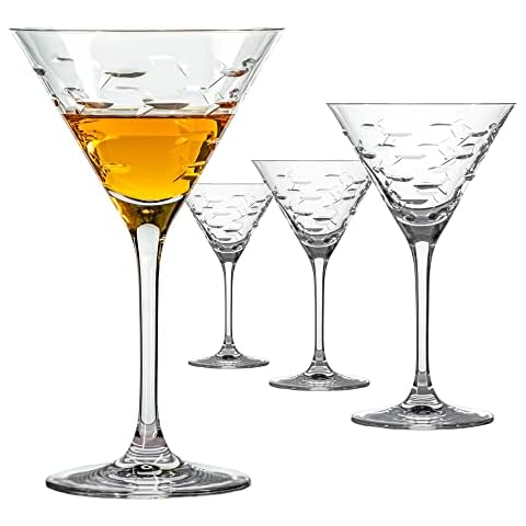 Rolf Glass School of Fish Martini Glass - Set of 4 Stemmed 10 oz. Martini Glasses - Lead-Free Glass - Diamond-Wheel Engraved Cocktail Glasses - Made in the USA Cover