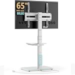 AX WABER Floor TV Stand with Power Outlet& Shelf, Universal TV Stand Mount for 27-65 inch TV up to 88lbs, 70 Degree Swivel 9 Level Height Adjustable with Tempered Glass Base for Bedroom, Office White