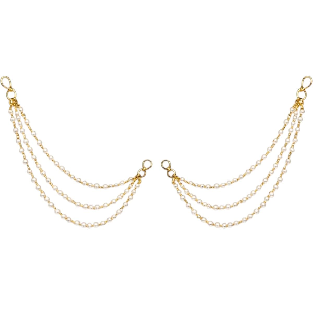 Gold Plated Traditional and Ethnic Inspired Three Layer Ear Chain Embellished with Tiny Pearls and Secure Hook Closure for Women and Girls Pack of 1 Pair-image-17