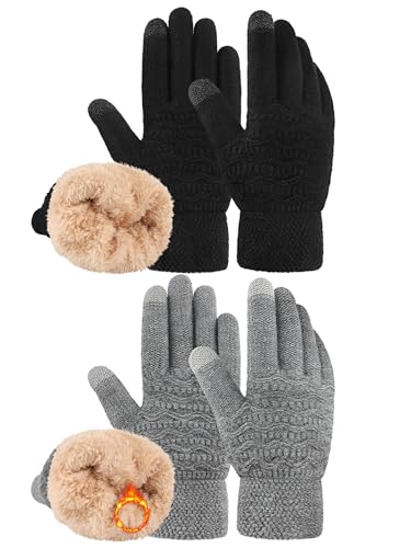 VZV 2 Paar Damen Winter Handschuhe mit Fleecefutter Touchscreen Warme Winterhandschuhe Dicke Strickhandschuhe für Herren Damen