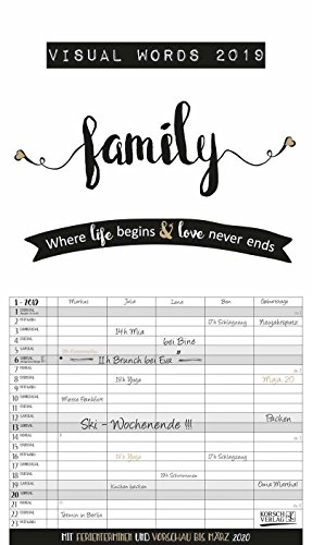Visual Words Familienplaner 241219 2019: Familienplaner mit 5 breiten Spalten. Typo-Art Familienkale Visual Words Familienplaner 241219 2019: Familienplaner mit 5 breiten Spalten. Typo-Art Familienkale