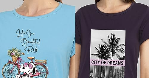 Image of Combo Women's T-Shirts, Cotton Half Sleeves Round-Neck Printed T-Shirt for Girls, & Women Tees (Pack of 2) 960-980-