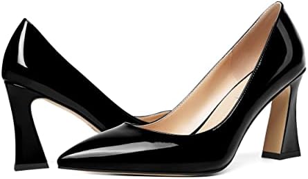 SHOWFOREST Women's Sexy Patent High Heel 3.3 Inch Wedding Spool Slip On Pointed Toe Pumps Shoes Black Size 8.5 - Zapatos de Mujer de Vestir Tacon Bajo | Image 5