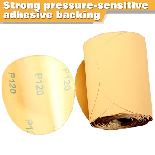 Image of SPEEDWOX 100 Pcs 120 Grit 5 inch Round Sanding Discs Sandpaper Roll | Adhesive Back PSA Sticky Back, No Hole, Stick and Sand Sandpaper for Wood, Auto Body Repair Marine Paint Metal and Plastics
